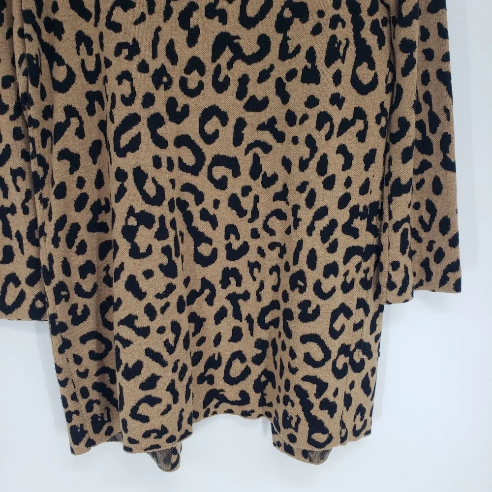 J Crew Leopard Print Sophie Sweater Blazer Women XXS Tan Open Front Merino Wool